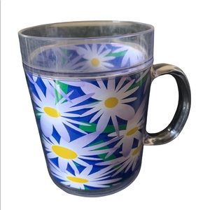 Vintage ThermoServ Daisy Plastic Coffee Cup Mug Made in USA Flowers Floral